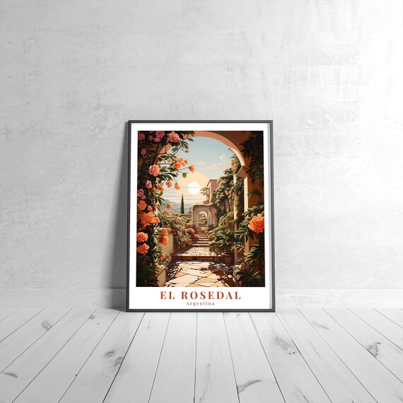 El Rosedal Vintage Travel Poster Retro Argentina Rose Garden Sunset Decor