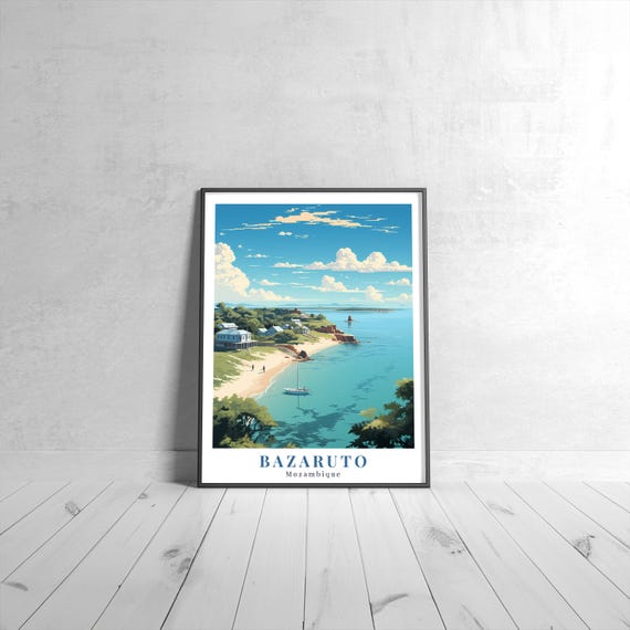 Bazaruto Vintage Travel Poster Retro Mozambique Art Print Colorful Home Decor Wall Unique Gift