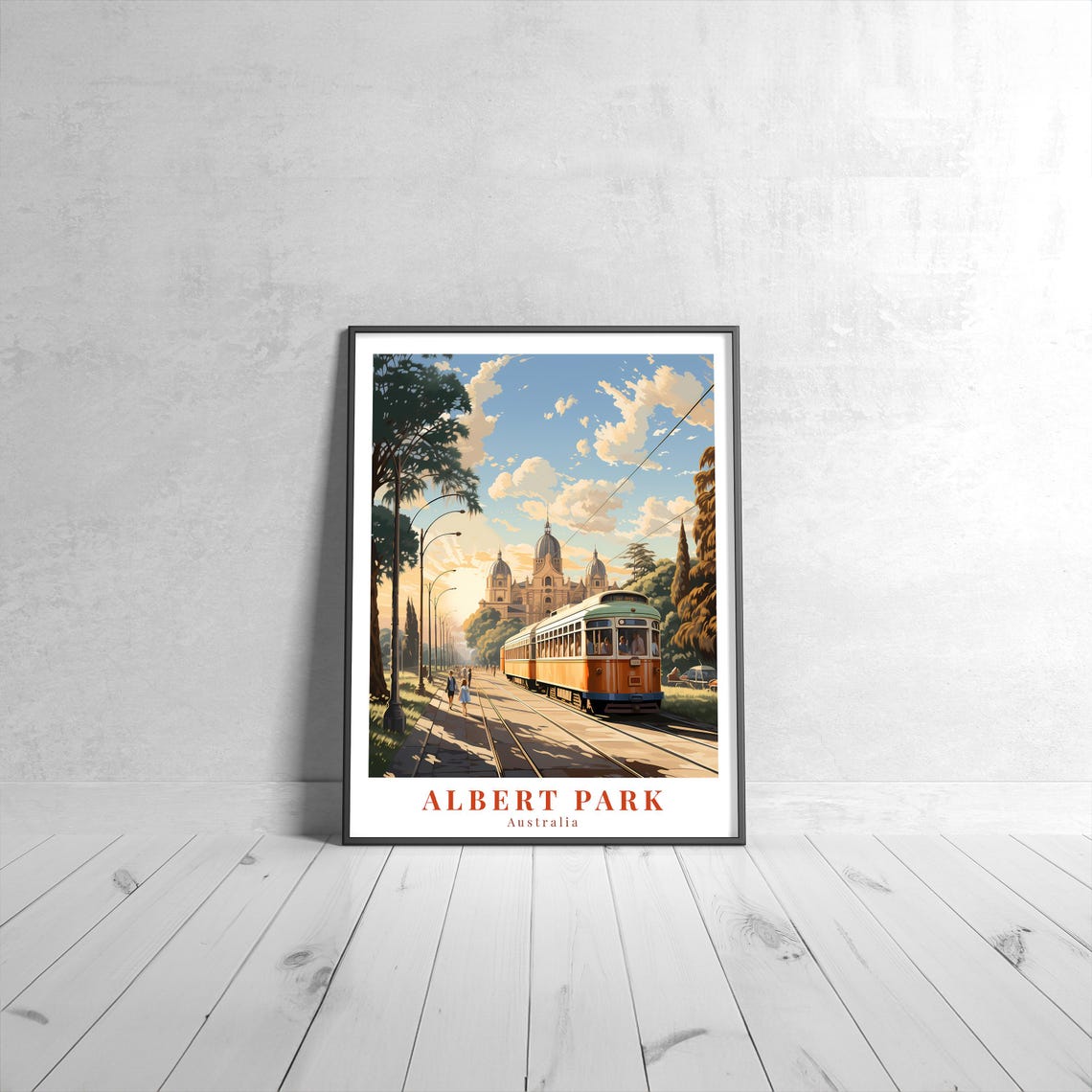 Albert Park Australia Orange Tram City Street Vintage Travel Poster