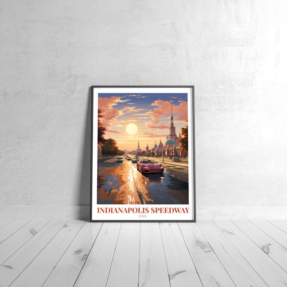 Indianapolis Motor Speedway Vintage Travel Poster Retro Usa Art Print Colorful Home Decor Wall Unique Gift