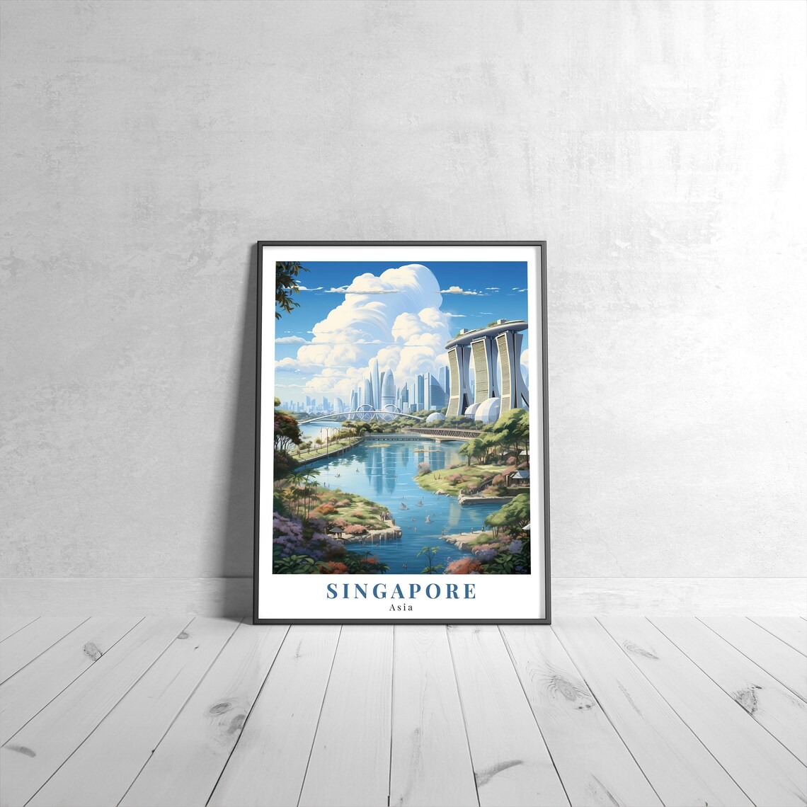 Singapore Marina Bay Sands City Skyline Retro Asia Travel Poster