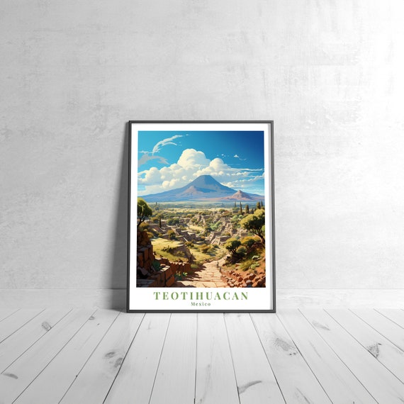 Teotihuacan Vintage Travel Poster Retro Mexico Art Print Colorful Home Decor Wall Unique Gift
