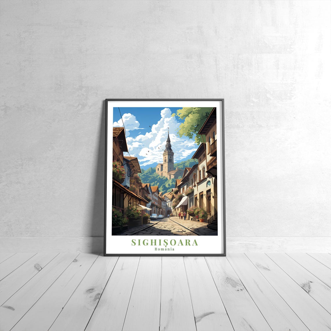 Sighisoara Romania Medieval Old Town Street Vintage Travel Poster