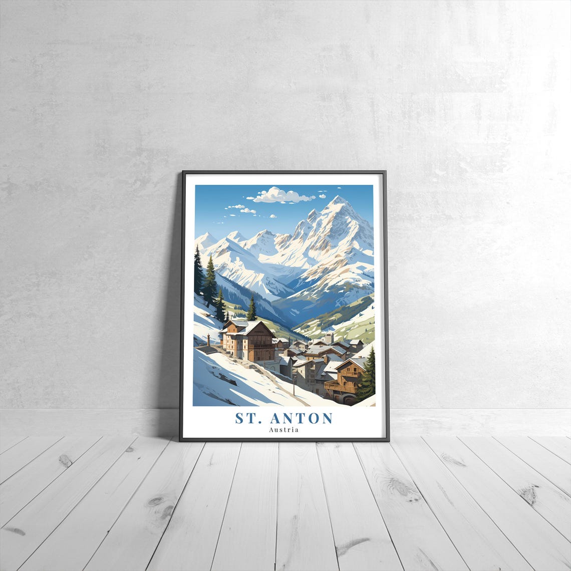 St Anton Austria Alpine Ski Village Snowy Peaks Retro Travel Poster