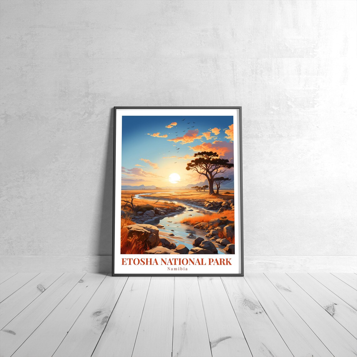 Etosha National Park Namibia Vintage Travel Poster At Sunset
