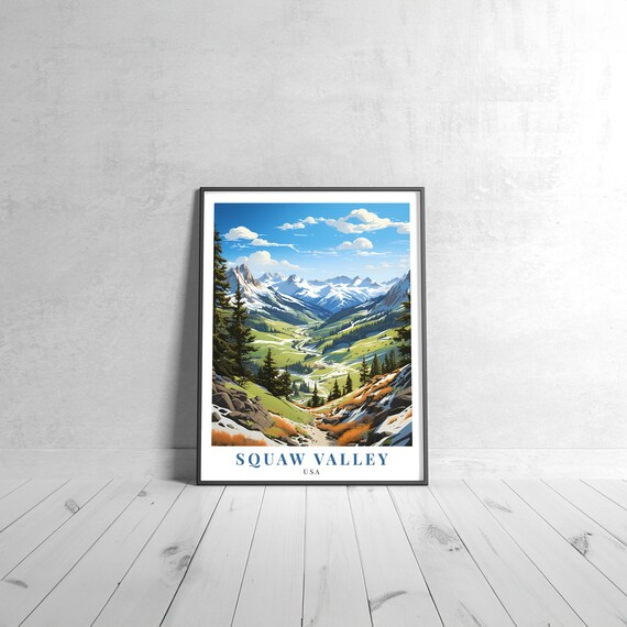 Squaw Valley USA Vintage Travel Poster of Alpine Peaks and Pines