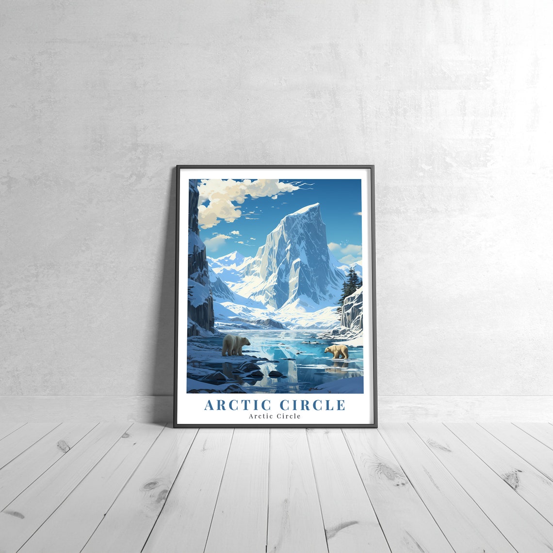 Arctic Circle Vintage Travel Poster With Polar Bears And Icy Peaks