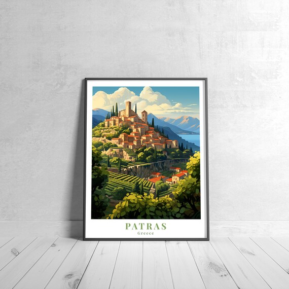 Patras Greece Vintage Retro Travel Hilltop Old Town Vineyards Poster