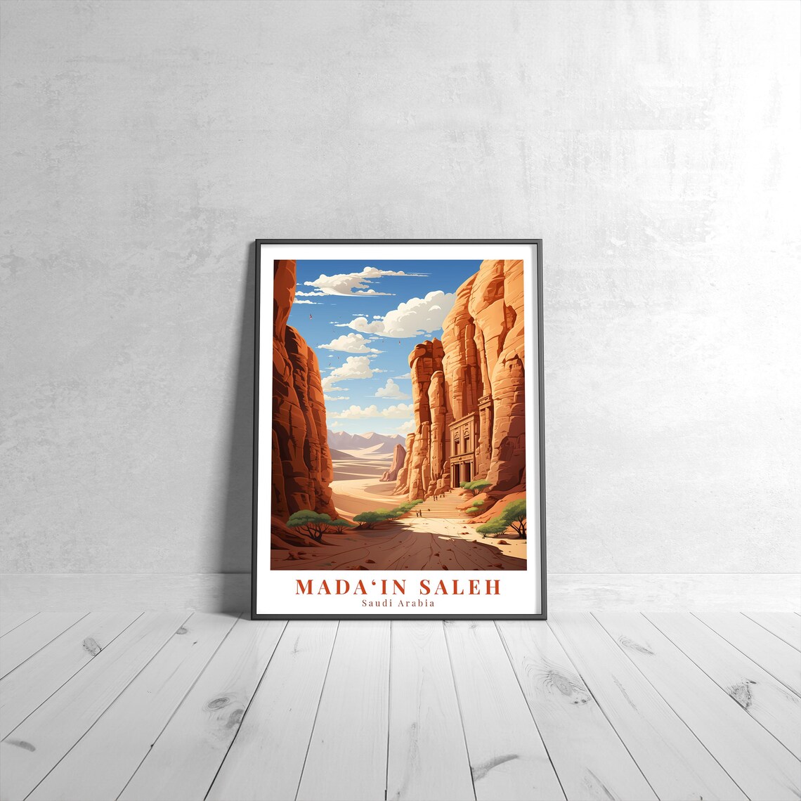 Mada'in Saleh Saudi Arabia Vintage Travel Poster Desert Canyon Tomb