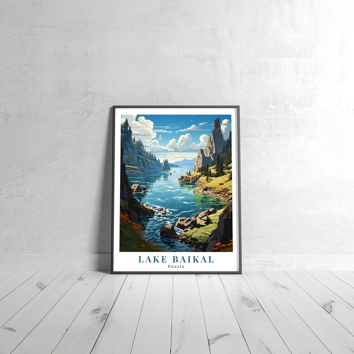 Lake Baikal Russia Rocky Shoreline Nature Vintage Travel Poster