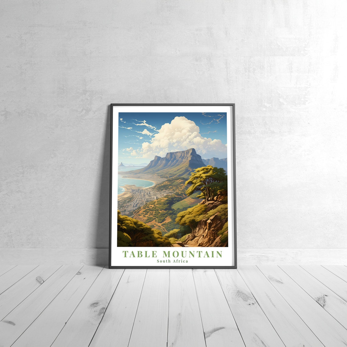Table Mountain South Africa Coastal Vista Travel Style Poster