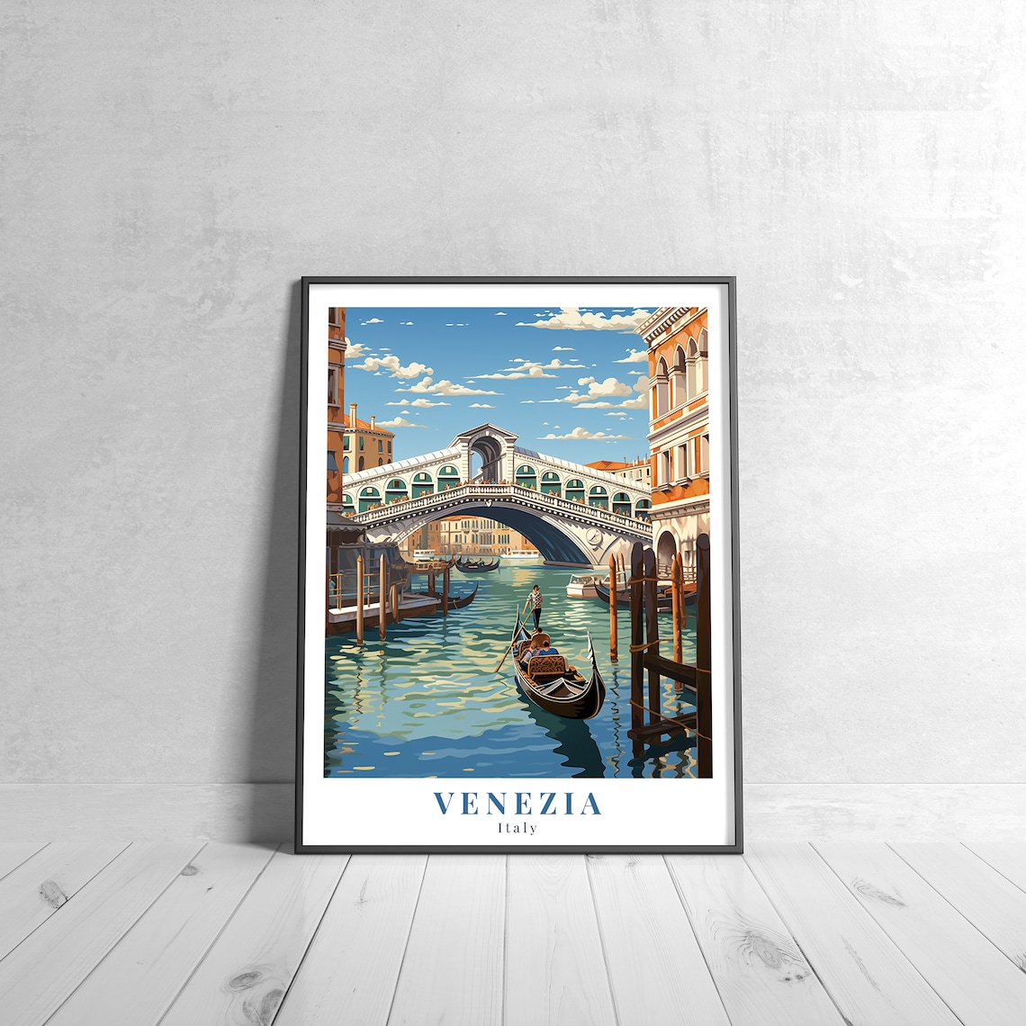Venice Italy Rialto Bridge Gondola Canal Vintage Travel Poster