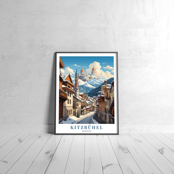 Kitzbhel Vintage Travel Poster Retro Austria Art Print Colorful Home Decor Wall Unique Gift