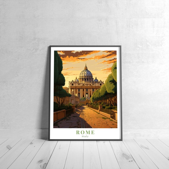 Rome Vintage Travel Poster Retro Italy Art Print Colorful Home Decor Wall Unique Gift