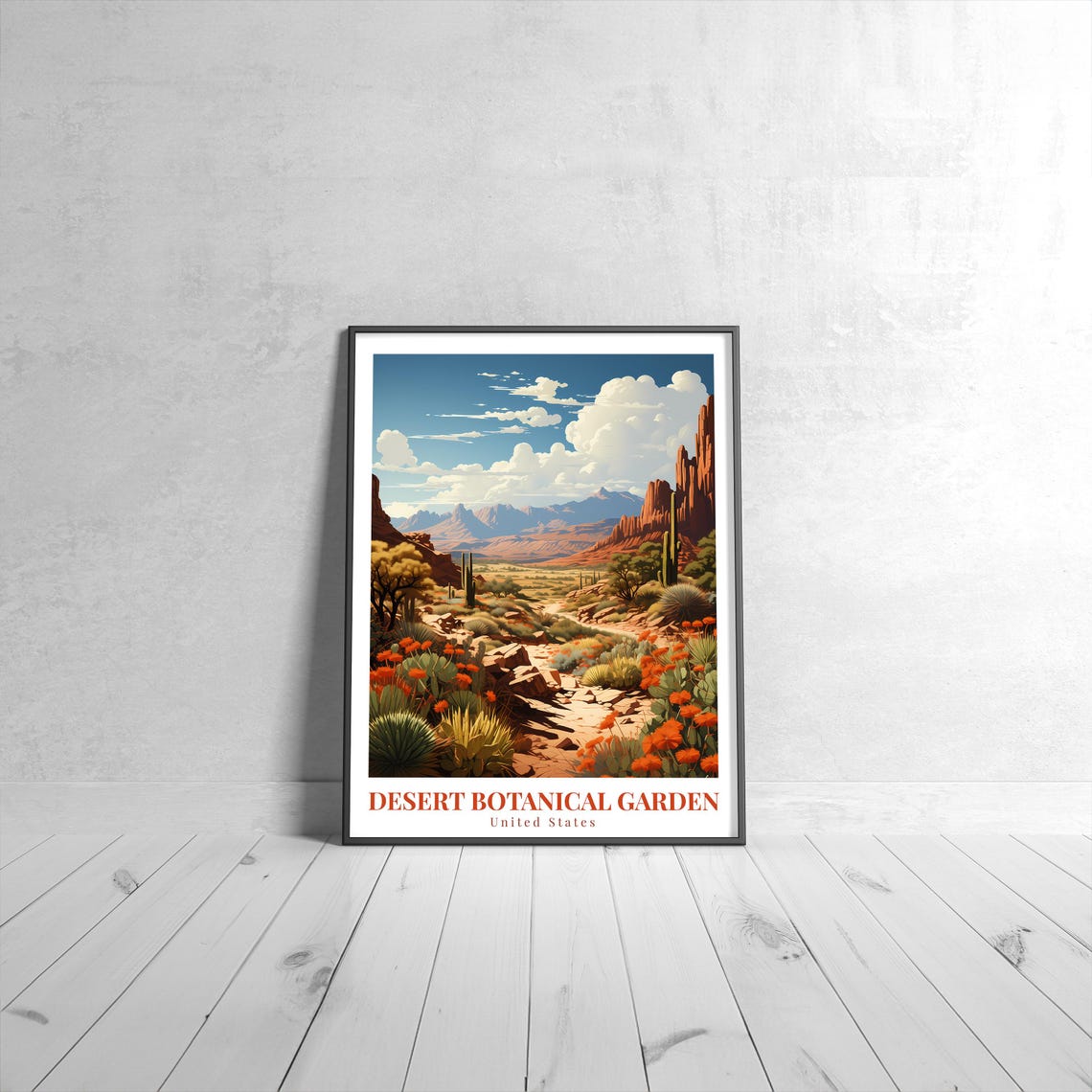 Desert Botanical Garden United States Cactus Retro Travel Poster