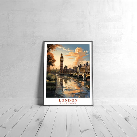 London Vintage Travel Poster Retro United Kingdom Art Print Colorful Home Decor Wall Unique Gift