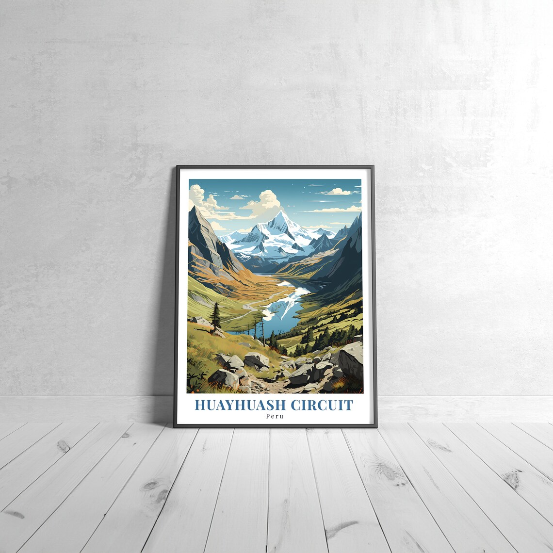Huayhuash Circuit Peru Vintage Travel Poster Andes Mountain Lake Retro Art