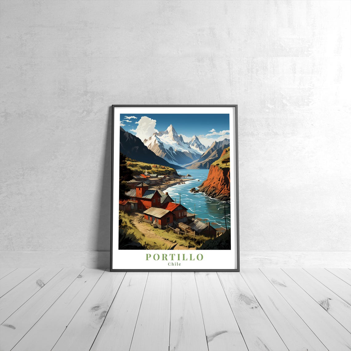 Portillo Chile Andean Mountain Lake Red Lodge Vintage Travel Poster