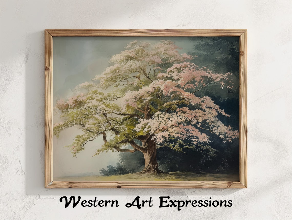 Early Bloom Vintage Eastern Dogwood Tree Painting Flowering Art Print Rustic Home Decor Botanical Wall