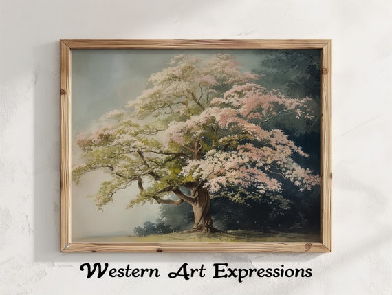 Early Bloom Vintage Eastern Dogwood Tree Painting Flowering Art Print Rustic Home Decor Botanical Wall
