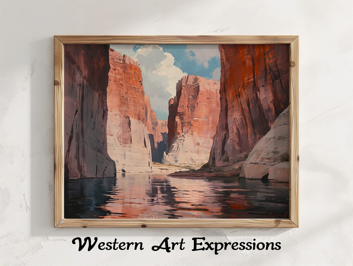 Red Rock Slot Canyon Reflection on Water Southwest Oil Painting Poster