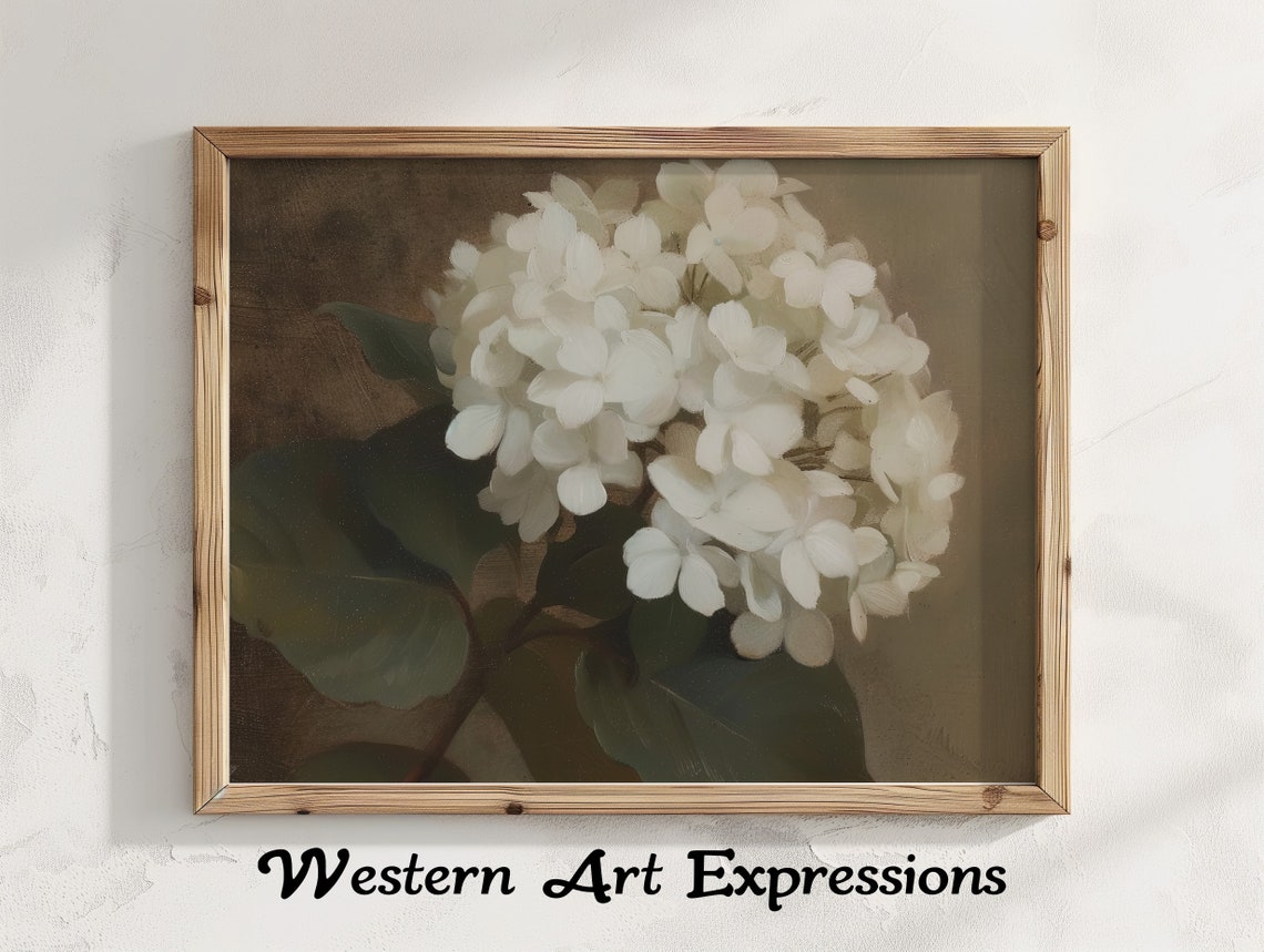 Antique Hydrangea Painting Vintage Floral Art Wall Classic Botanical Home Decor