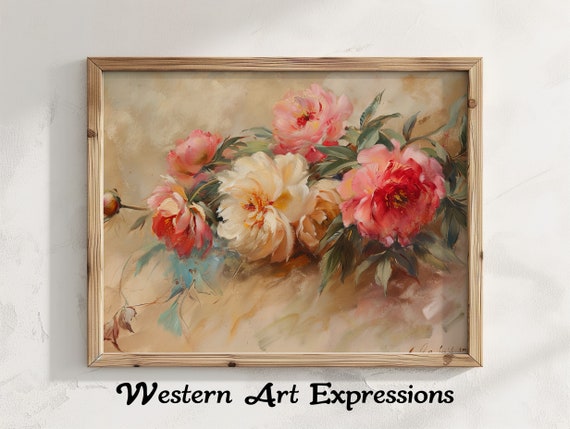 Peonies Painting Floral Canvas Print Vintage Peony Wall Art Botanical Decor Bedroom And Living Room
