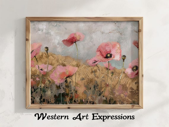 Wild Poppies Vintage Poppy Flower Art Print Botanical Wall Decor Rustic Floral Canvas Country Home Decoration