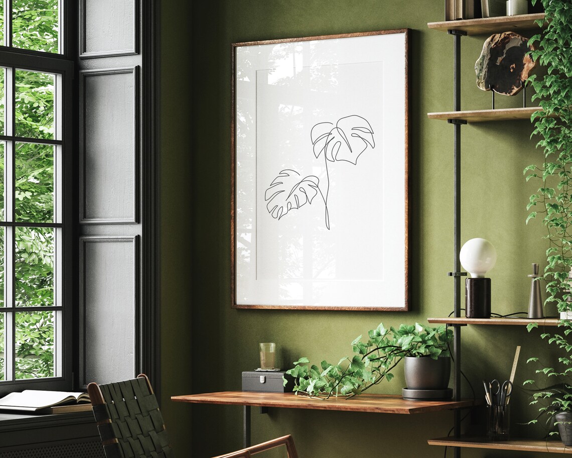 Monstera Albo Line Art Print, Minimalist Decor