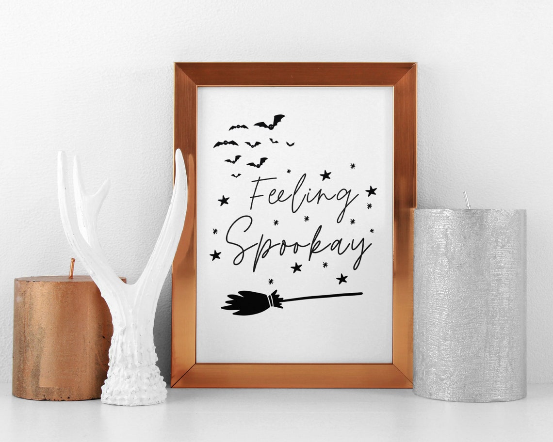 Feeling Spookay Witch Broom And Bats Halloween Script Poster