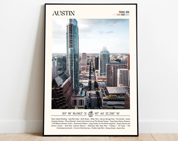Austin Texas Downtown Skyline Skyscraper Photo Travel Poster