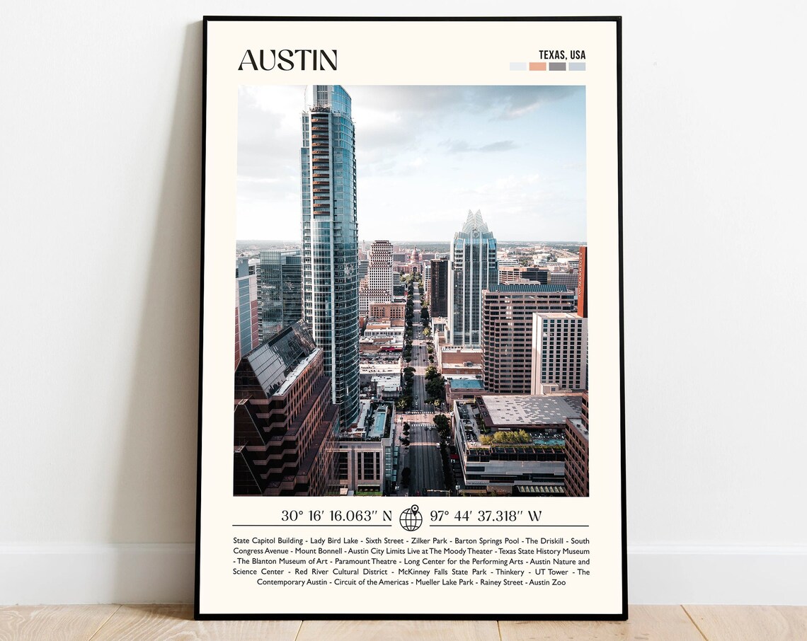 Austin Texas Downtown Skyline Skyscraper Photo Travel Poster