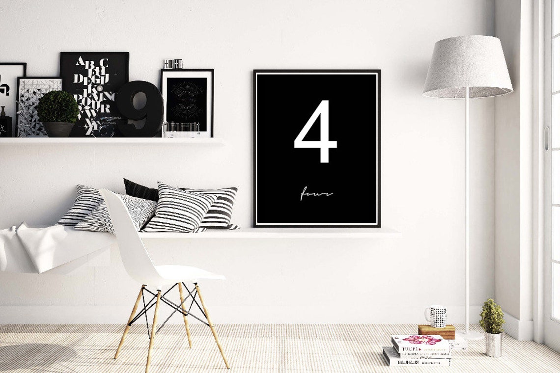 Big Number Four Bold Black and White Modern Typography Poster - Image 2
