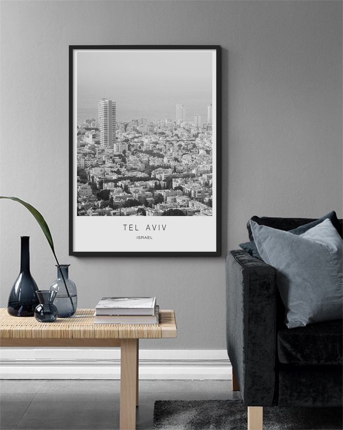 Tel Aviv Israel Black And White Coastal City Skyline Photo Poster - Image 3