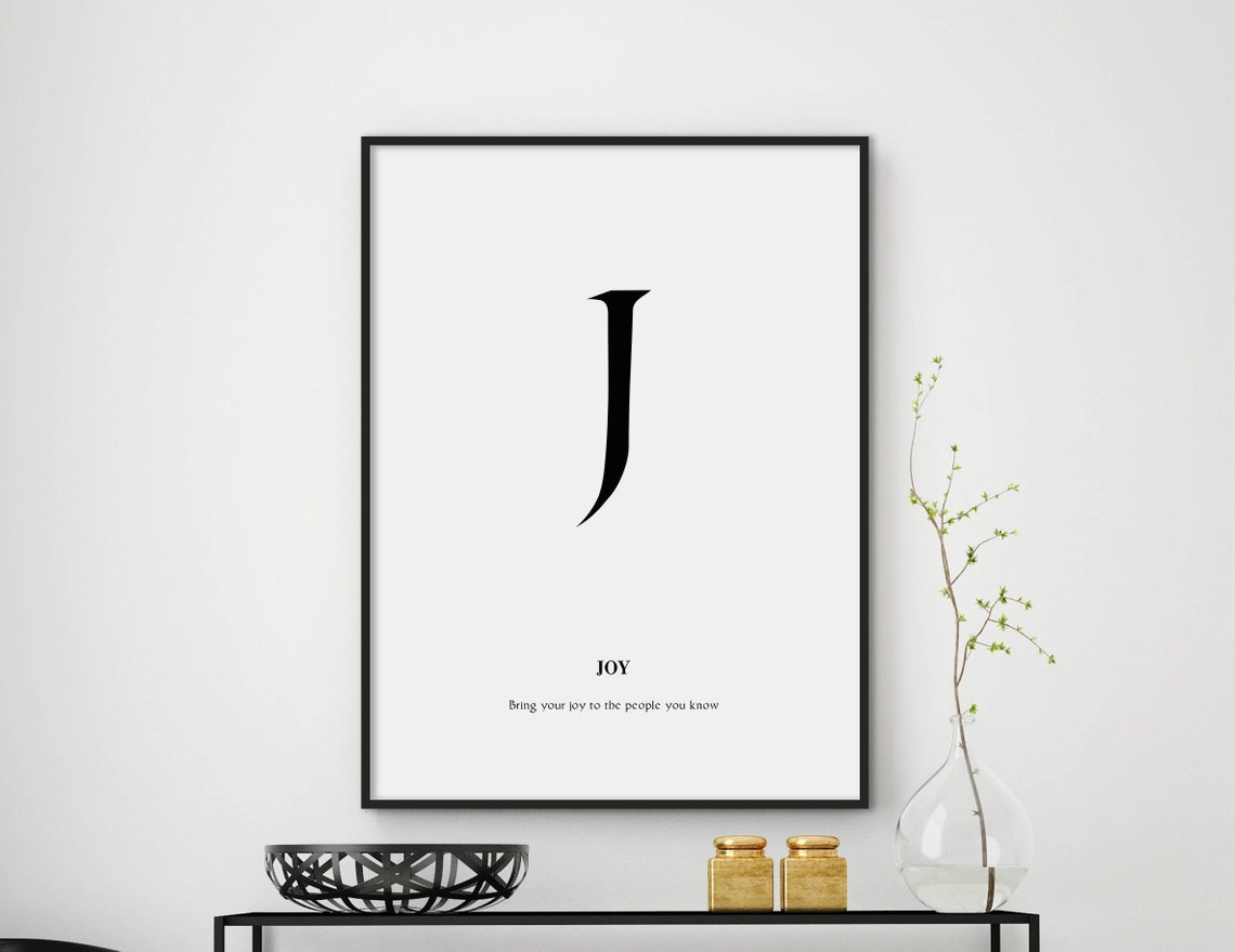 Joy Letter J Monogram Minimalist Black White Typography Poster