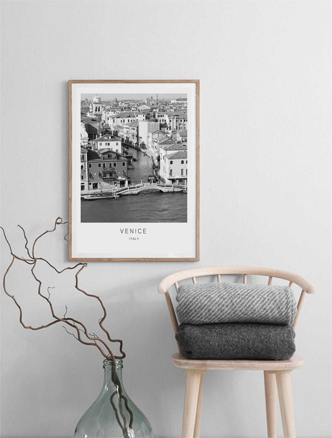 Venice Italy Black and White Canal and Bridge Photography Poster - Image 2