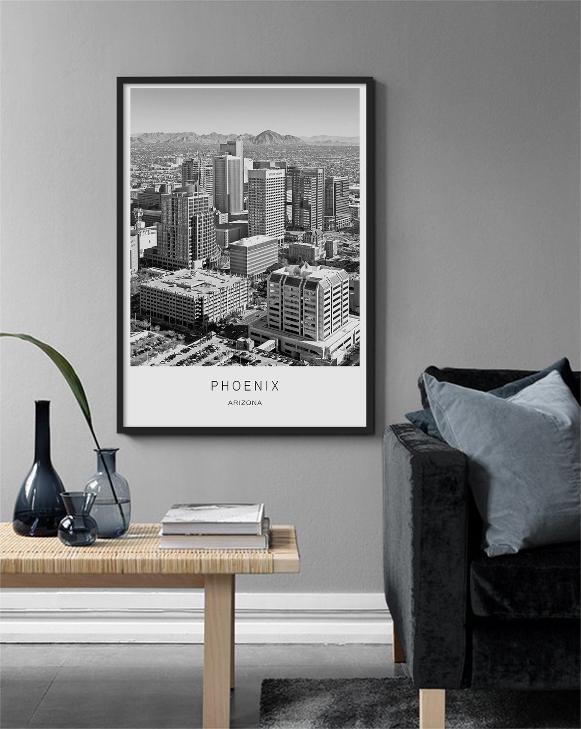 Phoenix Arizona Downtown Skyline Black White Photo Art Poster - Image 3