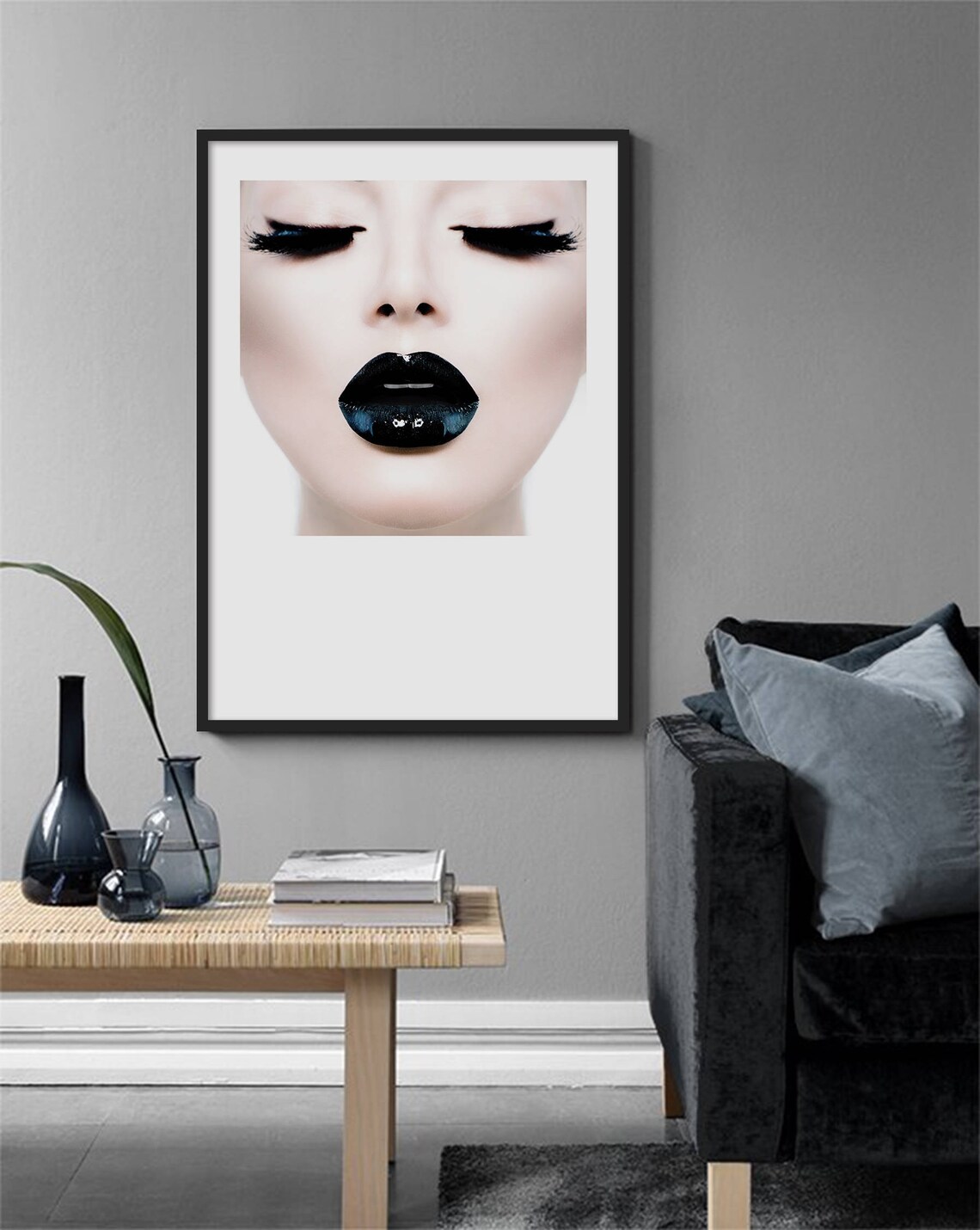 Black Lipstick Woman Dramatic Beauty Portrait Fashion Photography Poster - Image 2