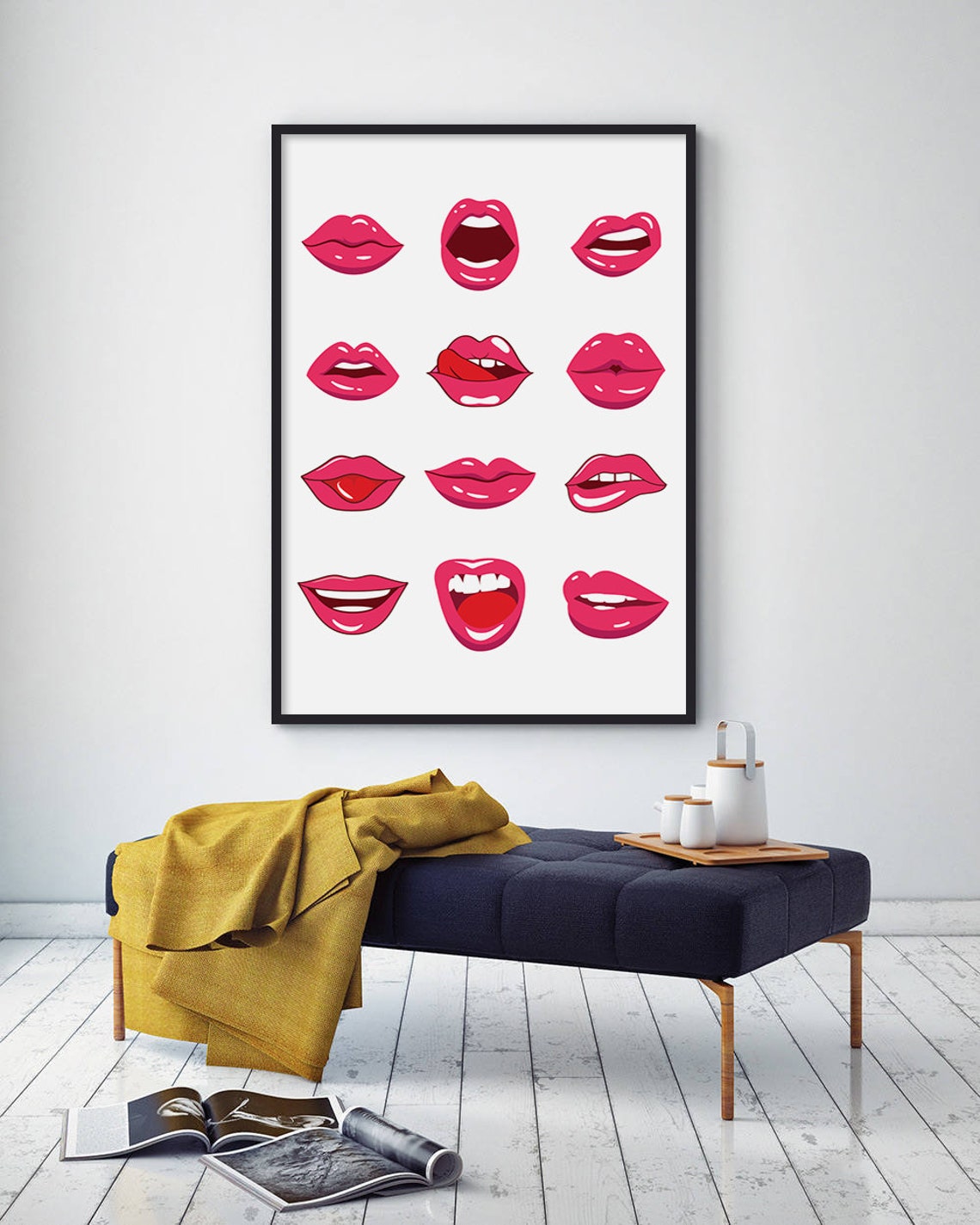 Chic Pop Art Red Lips Collage Glossy Fashion Beauty Salon Poster - Image 2