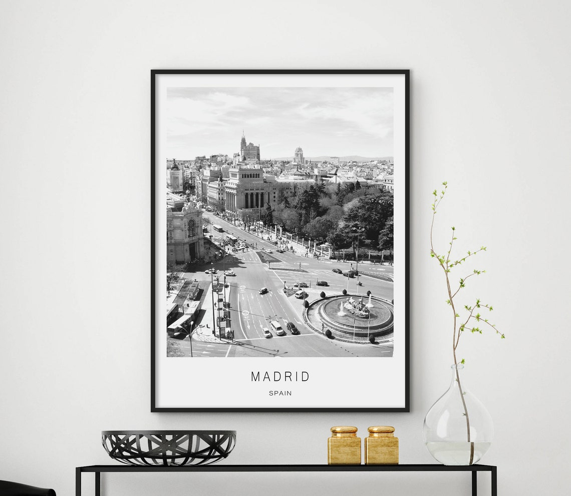 Madrid Spain Plaza Cibeles Black And White City Photo Poster