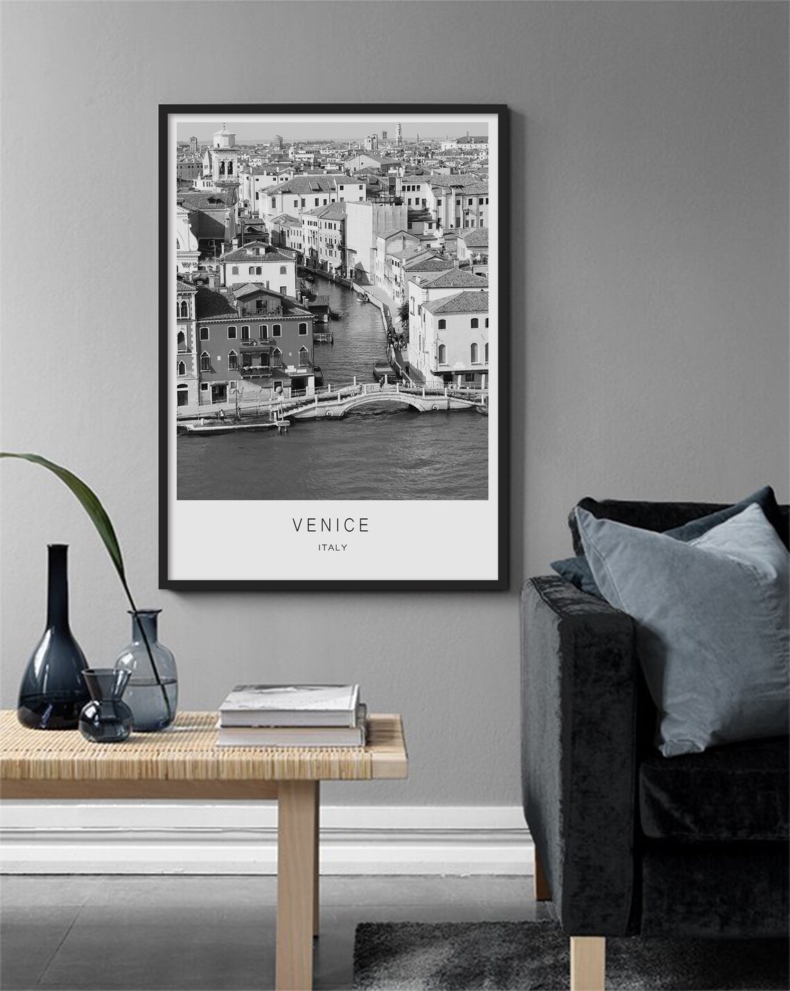 Venice Italy Black and White Canal and Bridge Photography Poster - Image 3