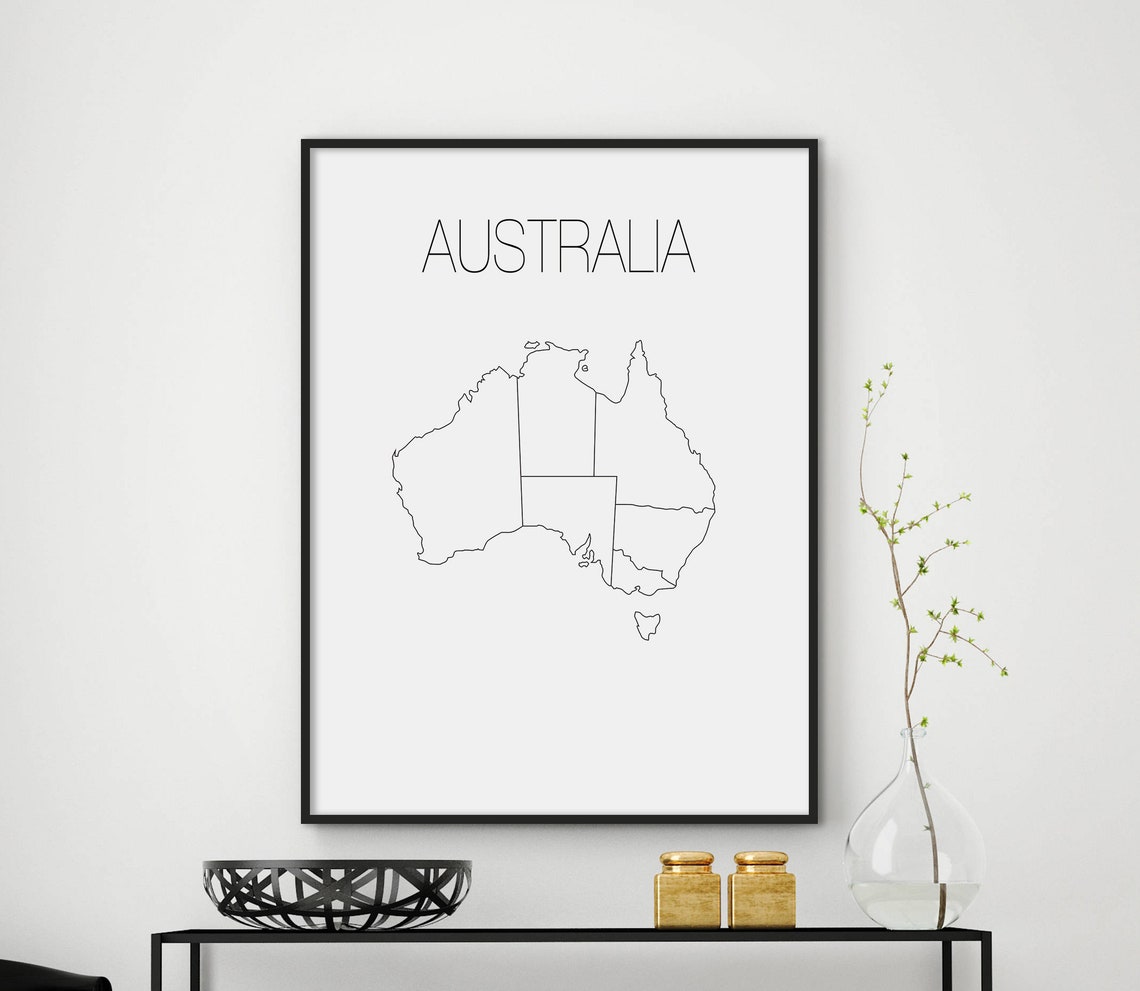 Australia Outline Map Minimalist Scandinavian Style Wall Art