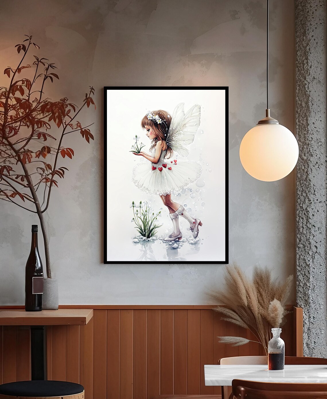 Cute Little Fairy Girl In White Dress Watercolor Kids Art Poster - Image 2