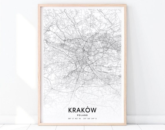 Krakw Map Print Art Poland Poster Street Road Modern Wall Home Office Decor