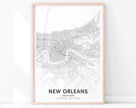 New Orleans Map Print Louisiana Art Poster City Street Road Modern Wall Home Office Decor
