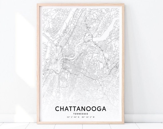 Chattanooga Map Print Tennessee Art Poster City Street Road Black White Modern Wall Home Office Decor
