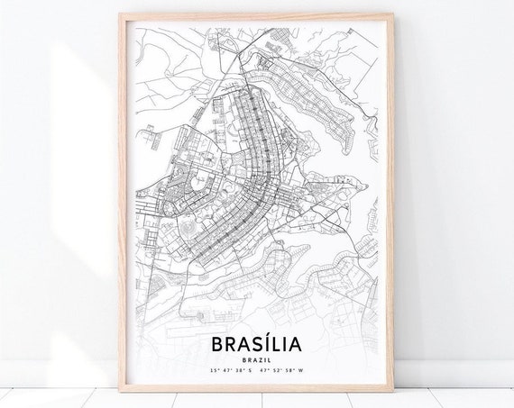 Braslia Map Print Brasilia Brazil Art Poster City Street Road Black White Modern Wall Office Decor