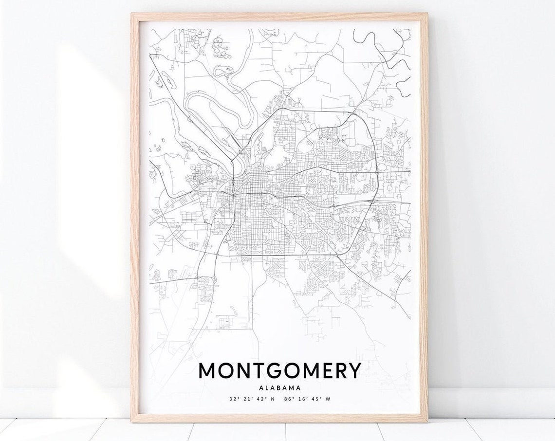 Montgomery Map Print Alabama Art Poster City Street Road Modern Wall Home Office Decor