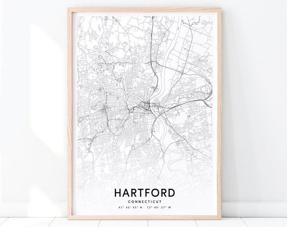 Hartford Urban Map Print Connecticut Art Poster City Street Road Modern Wall Home Office Decor