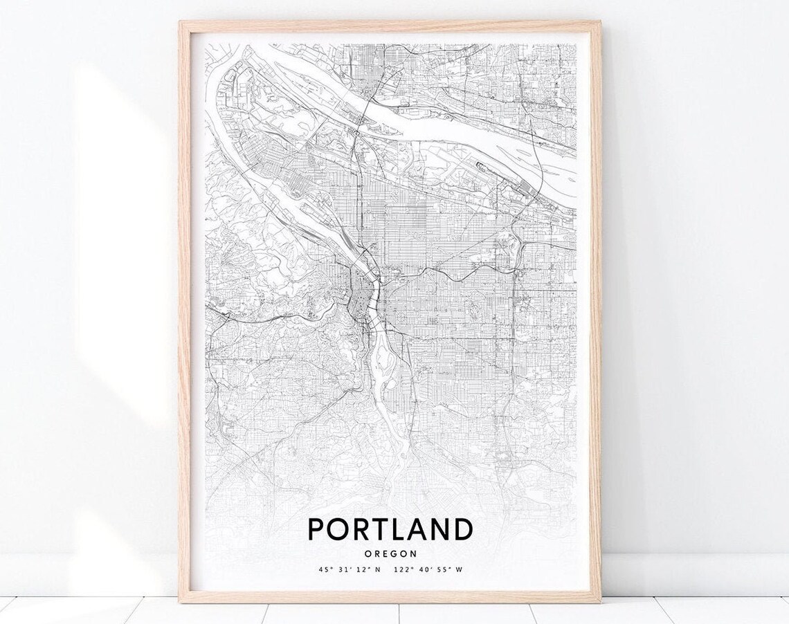 Portland Oregon City Street Map Black and White Modern Poster